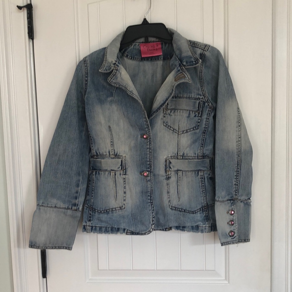 Size medium vintage y2k denim women’s stylish distressed jean blazer 100%cotton